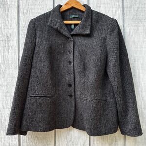 Lauren Ralph Lauren Blazer Womens 14W Herringbone Wool Blend Career Jacket